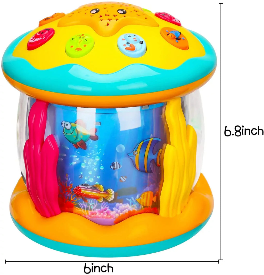 ISHANTECH Baby Toys 6 to 12 Months 4 in 1 Musical Projector Ocean Rotating Tummy Time Learning Crawling Light Up Toys