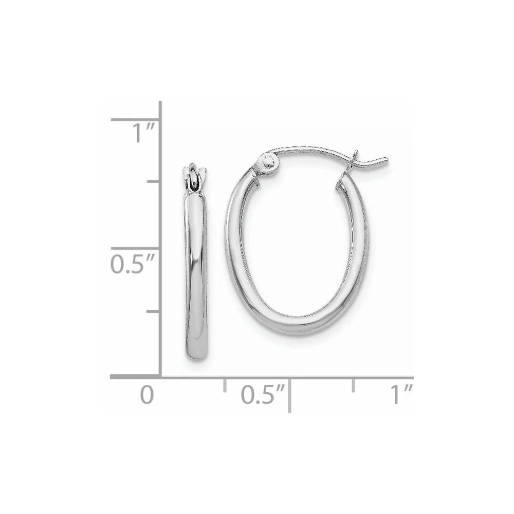 Real 14kt White Gold Polished 2mm Oval Tube Hoop Earrings; for Adults and Teens; for Women and Men