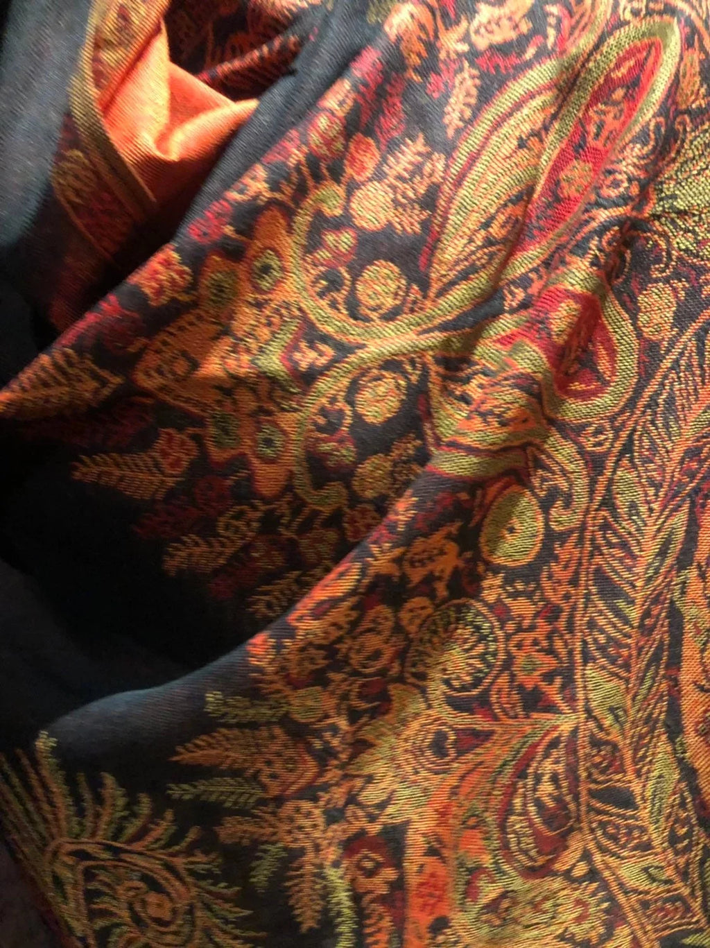 Black Red Vintage Paisley Brocade Pashmina Scarf Wrap