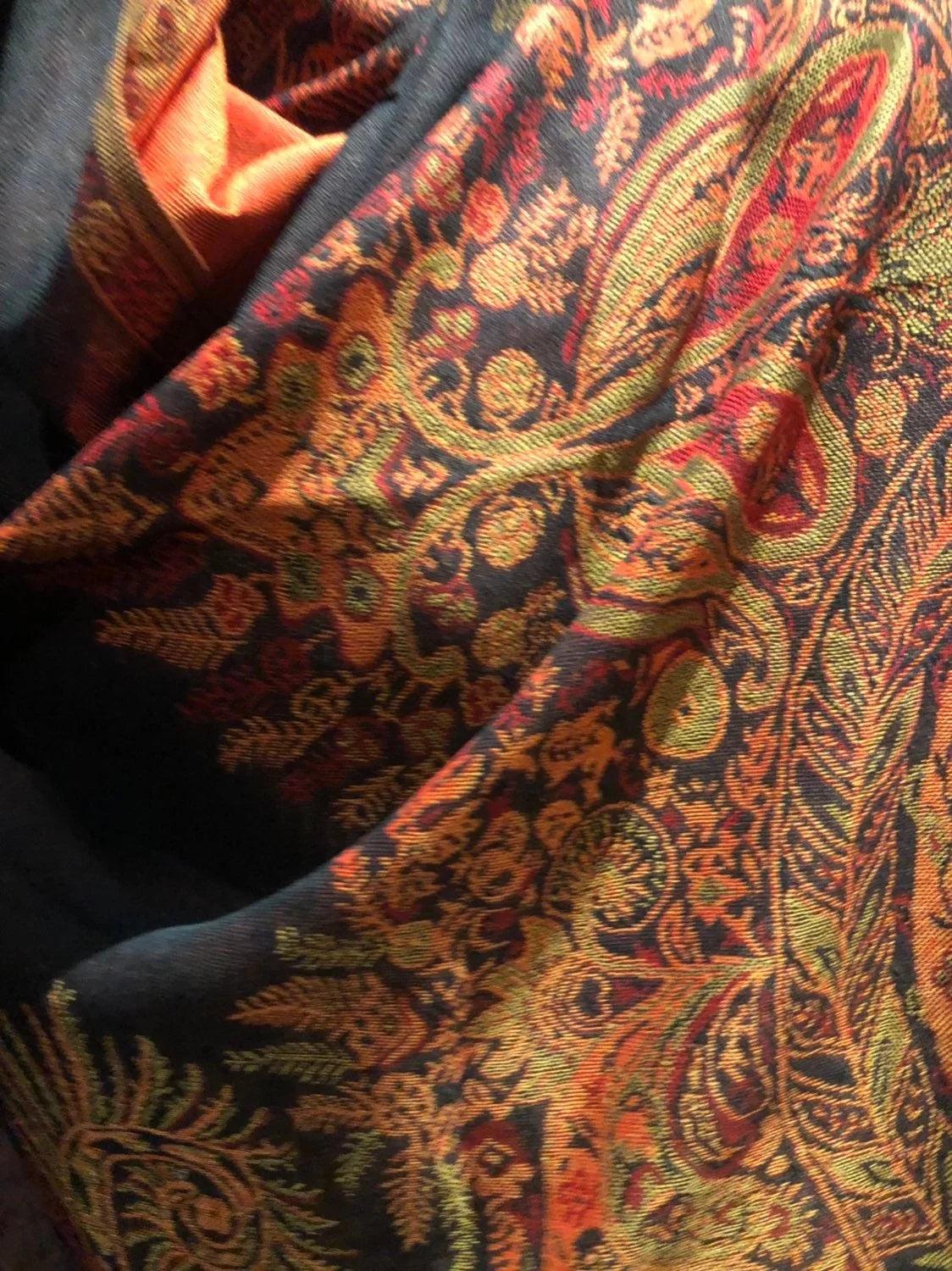 Black Red Vintage Paisley Brocade Pashmina Scarf Wrap