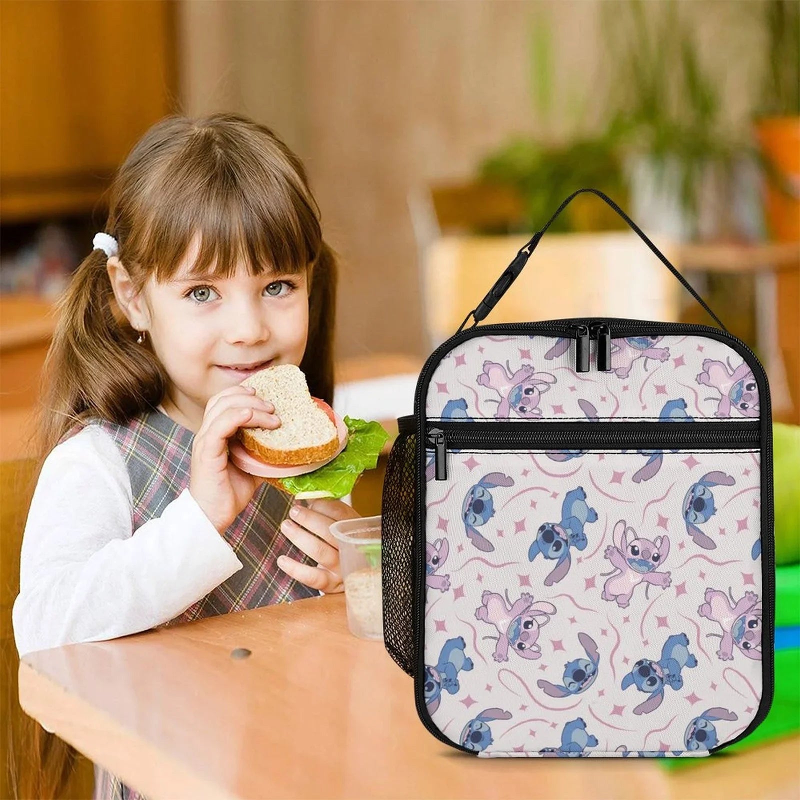 Lilo Stitch Blue Portable Lunch Bag Tote Bento Bag School Office InsuLatitudeed Cooler Thermal Handbag For Adult Boys Girls Kids