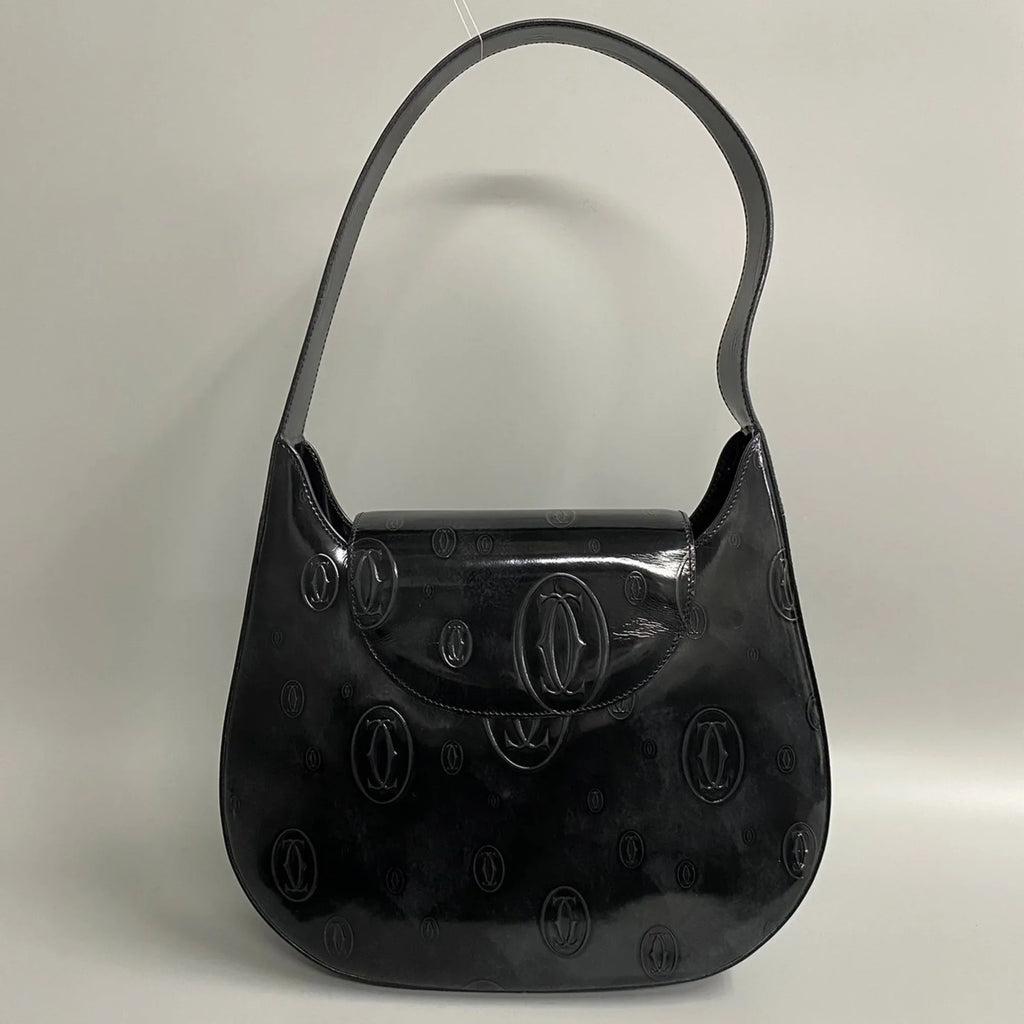 Pre-Owned CARTIER Happy Birthday Turnlock Patent Leather Handbag Black 19374 (Good)