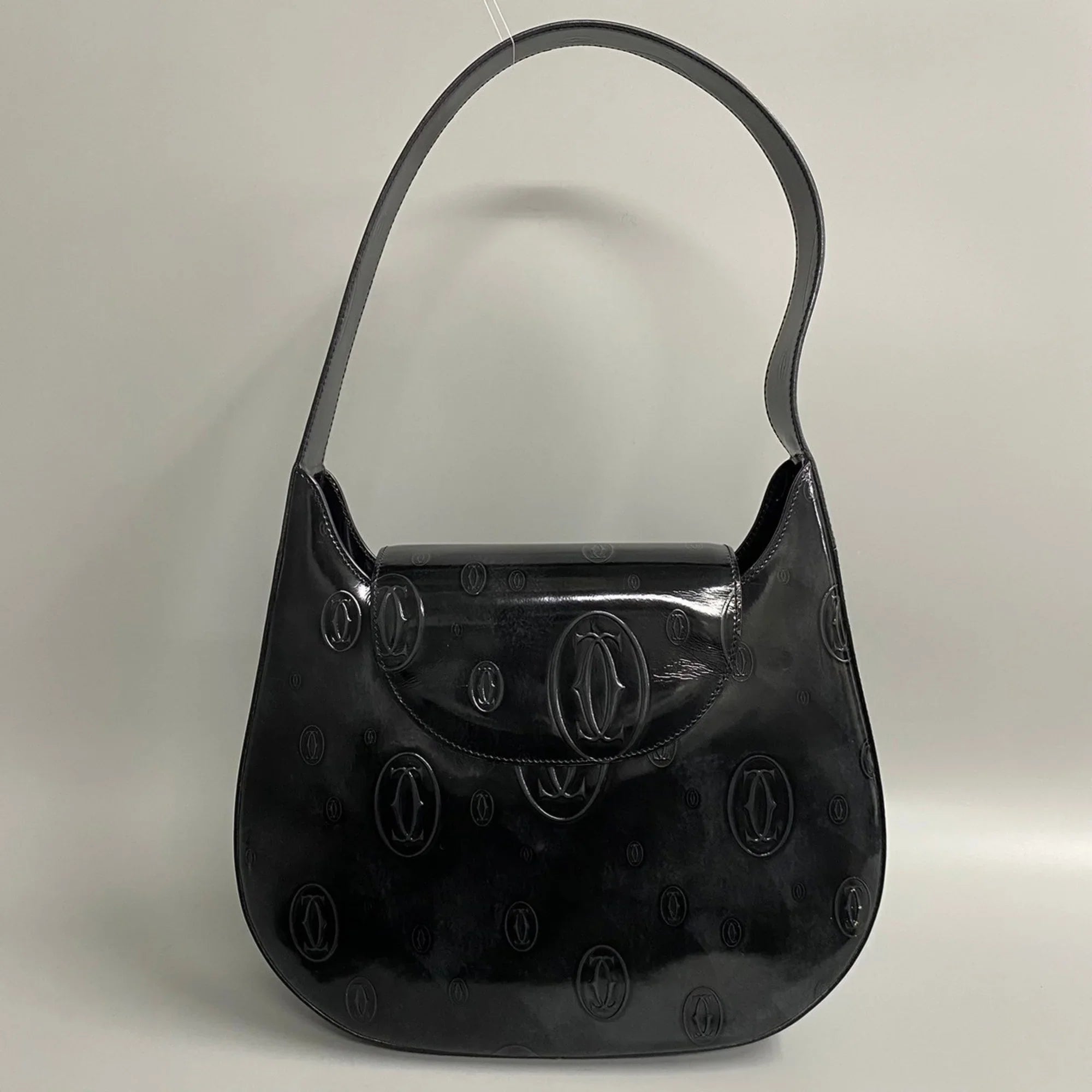 Pre-Owned CARTIER Happy Birthday Turnlock Patent Leather Handbag Black 19374 (Good)
