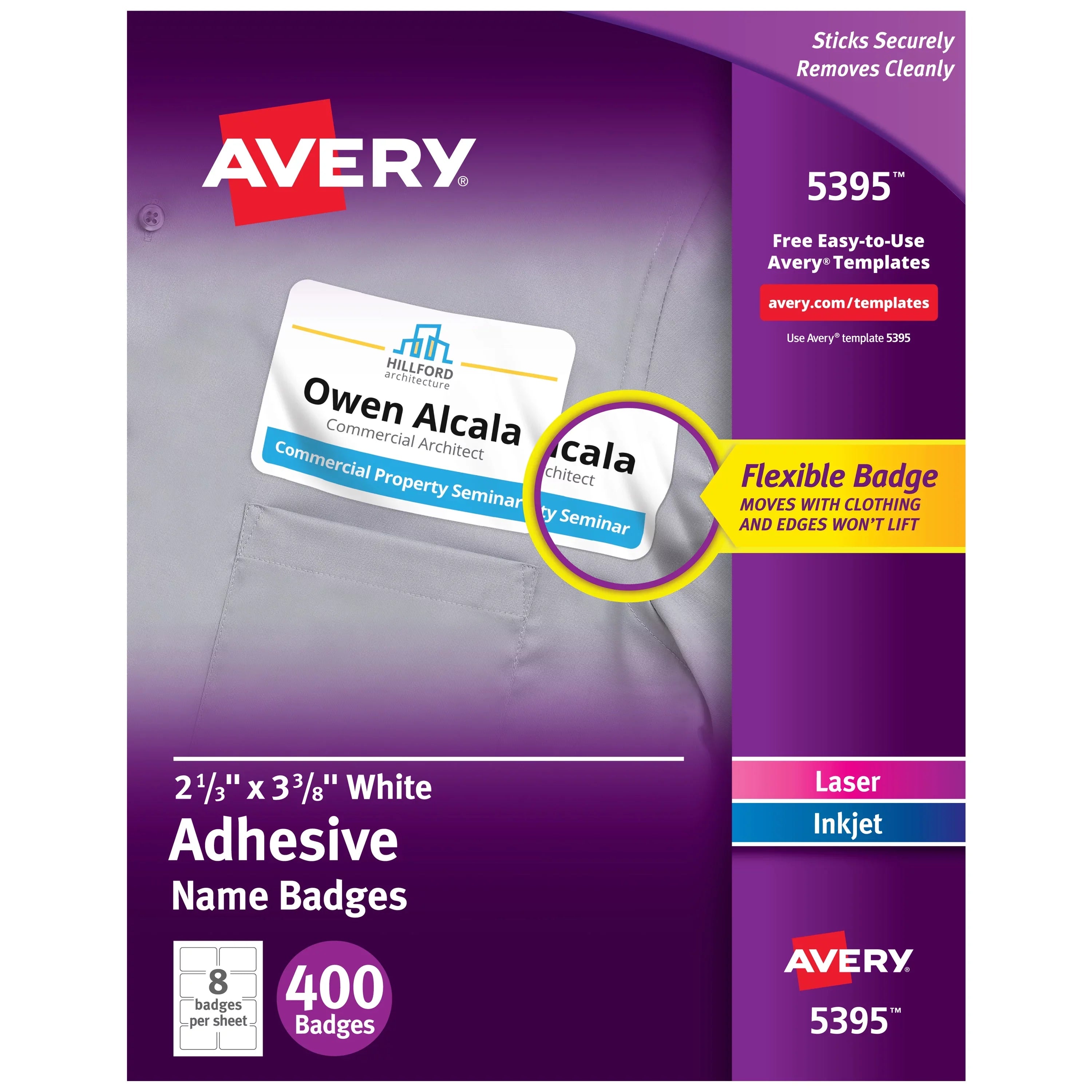 Avery Flexible Printable Name Tags, 2-1/3" x 3-3/8", Matte White, 400 Removable Name Badges (05395)