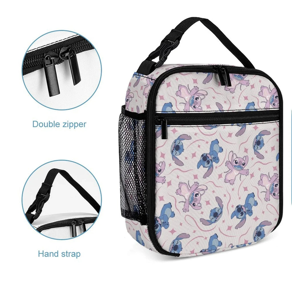 Lilo Stitch Blue Portable Lunch Bag Tote Bento Bag School Office InsuLatitudeed Cooler Thermal Handbag For Adult Boys Girls Kids