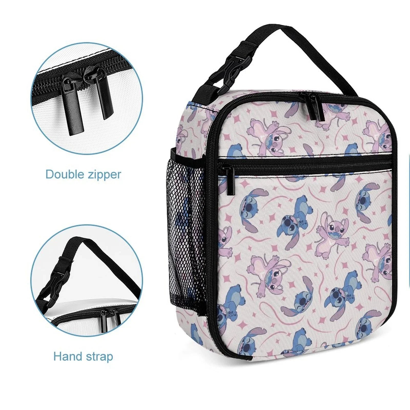 Lilo Stitch Blue Portable Lunch Bag Tote Bento Bag School Office InsuLatitudeed Cooler Thermal Handbag For Adult Boys Girls Kids