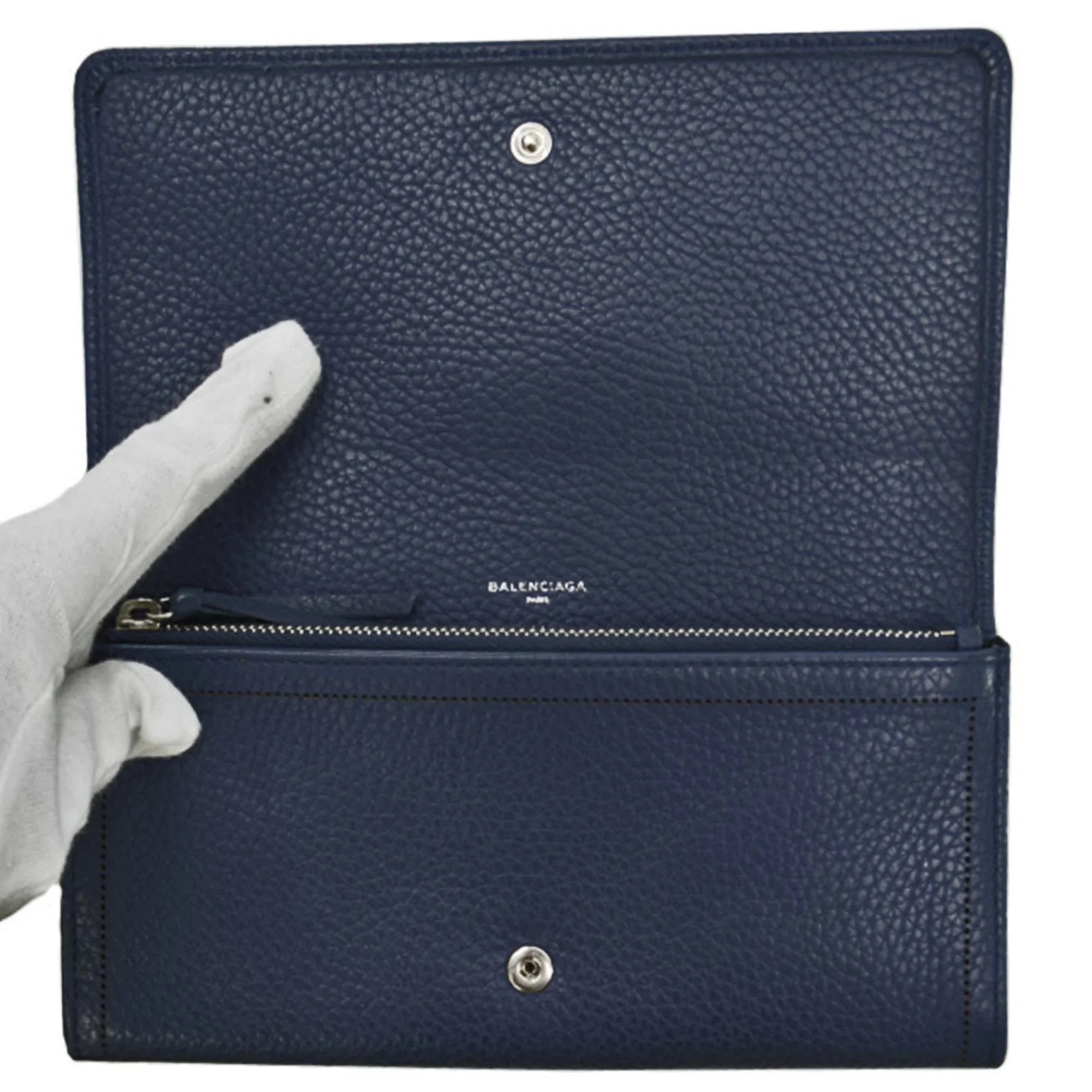 Pre-Owned Balenciaga BALENCIAGA long wallet navy leather folio women's (Good)