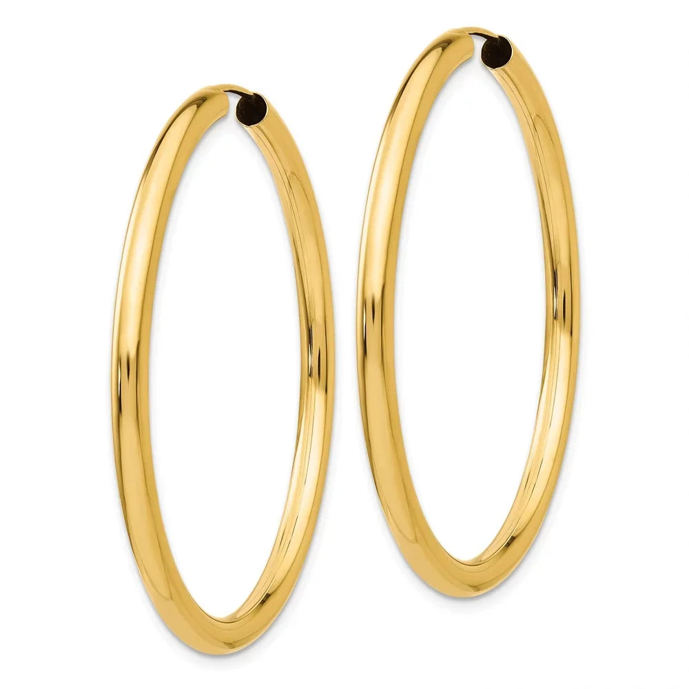 Real 14kt Yellow Gold Polished Endless Tube Hoop Earrings; for Adults and Teens; for Women and Men