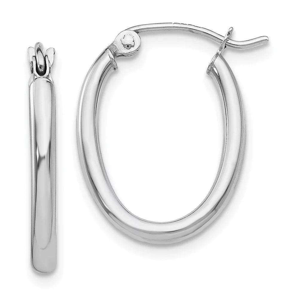 Real 14kt White Gold Polished 2mm Oval Tube Hoop Earrings; for Adults and Teens; for Women and Men
