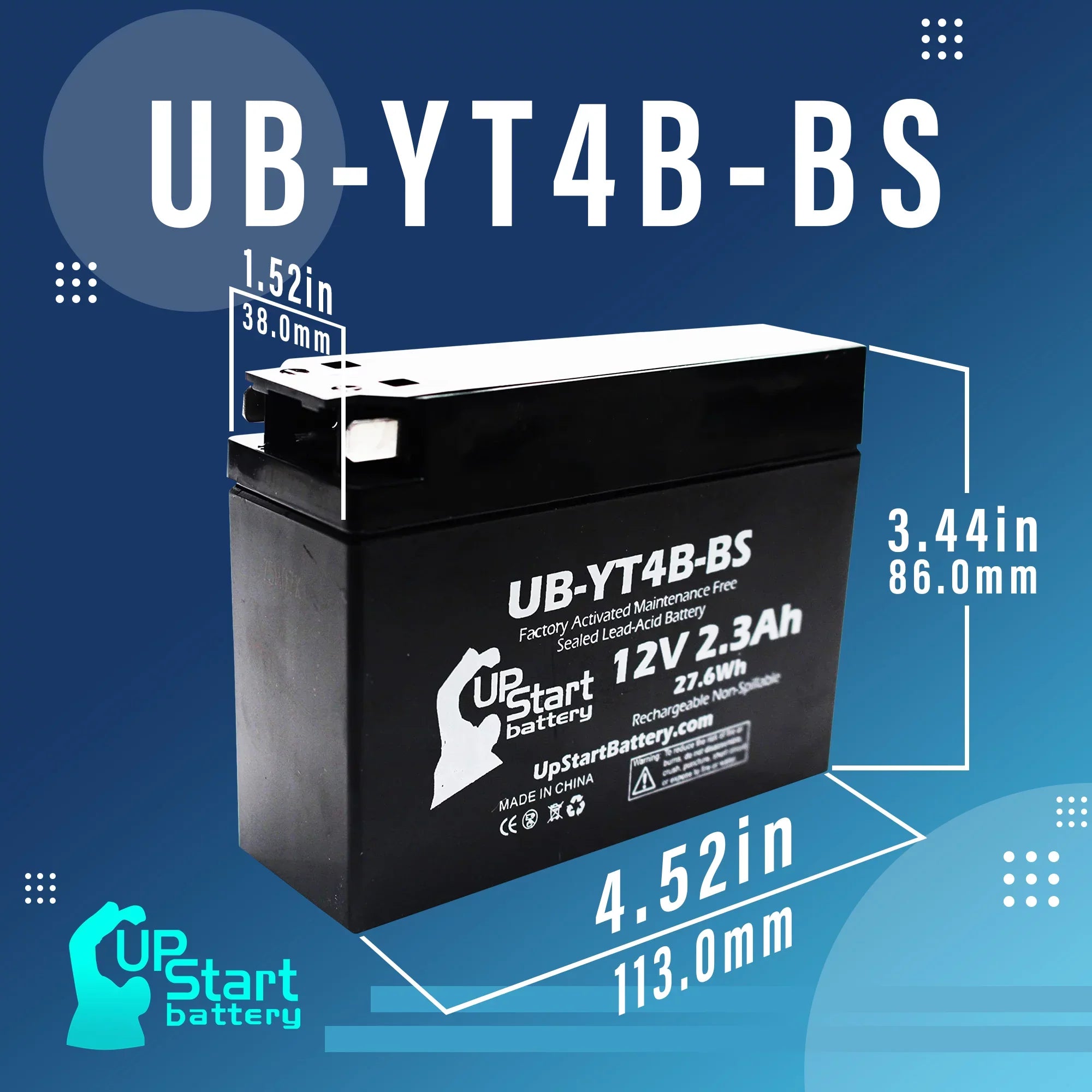 3-Pack UpStart Battery Replacement for 2012 Yamaha SR400 (FI) 400CC Factory Activated, Maintenance Free, Motorcycle Battery - 12V, 2.3Ah, UB-YT4B-BS