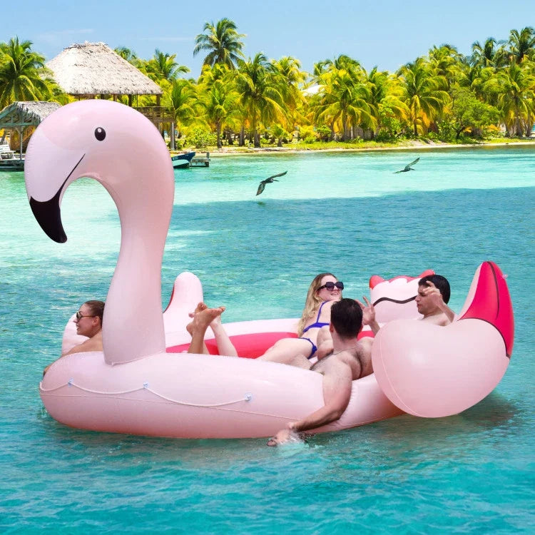 6 People InfLatitudeable Flamingo Floating Island with 6 Cup Holders for Pool and River