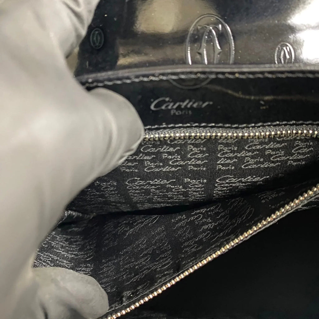 Pre-Owned CARTIER Happy Birthday Turnlock Patent Leather Handbag Black 19374 (Good)