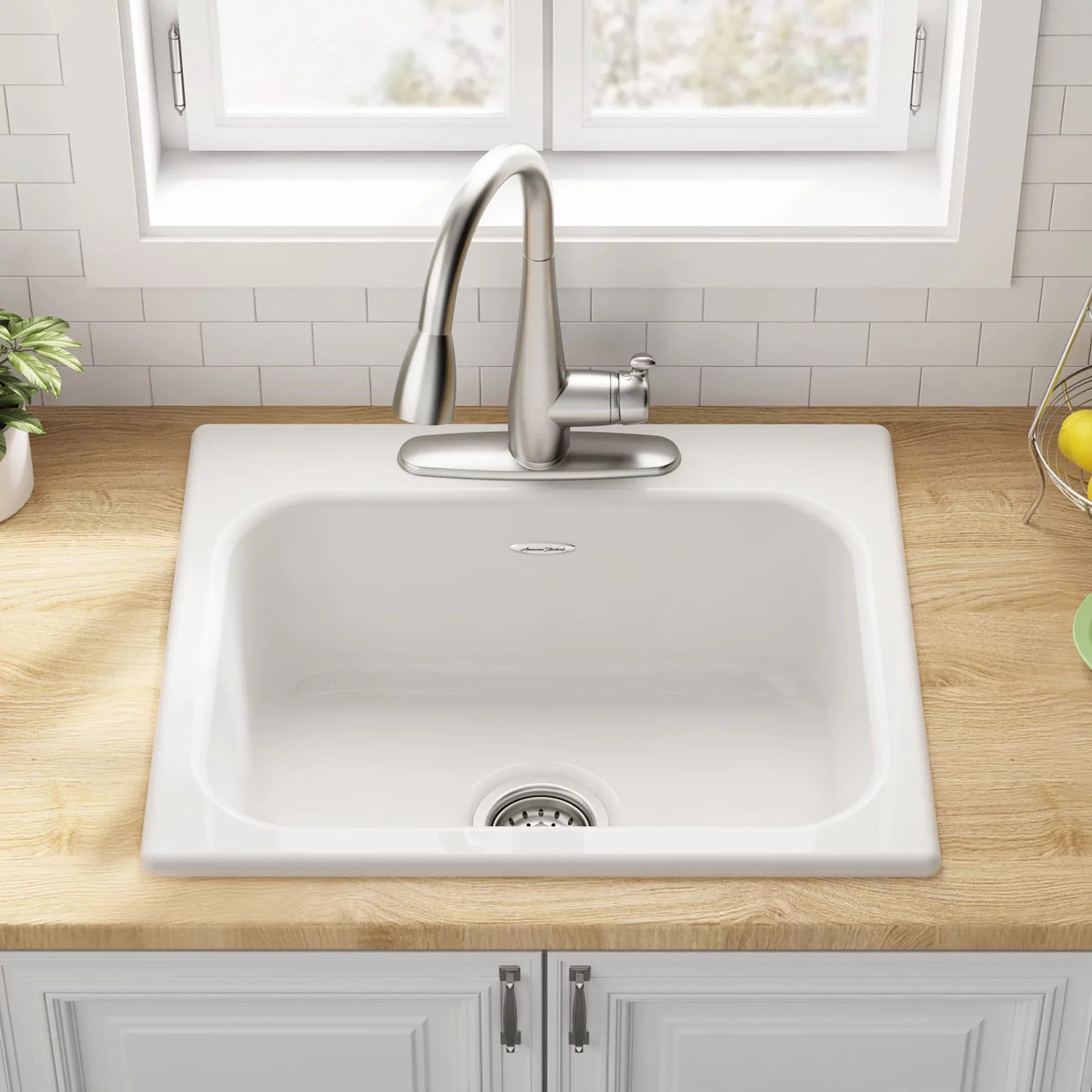 American Standard Quince Drop-in Cast Iron 25 in. 3-Hole Single Bowl Kitchen Sink in Brilliant White