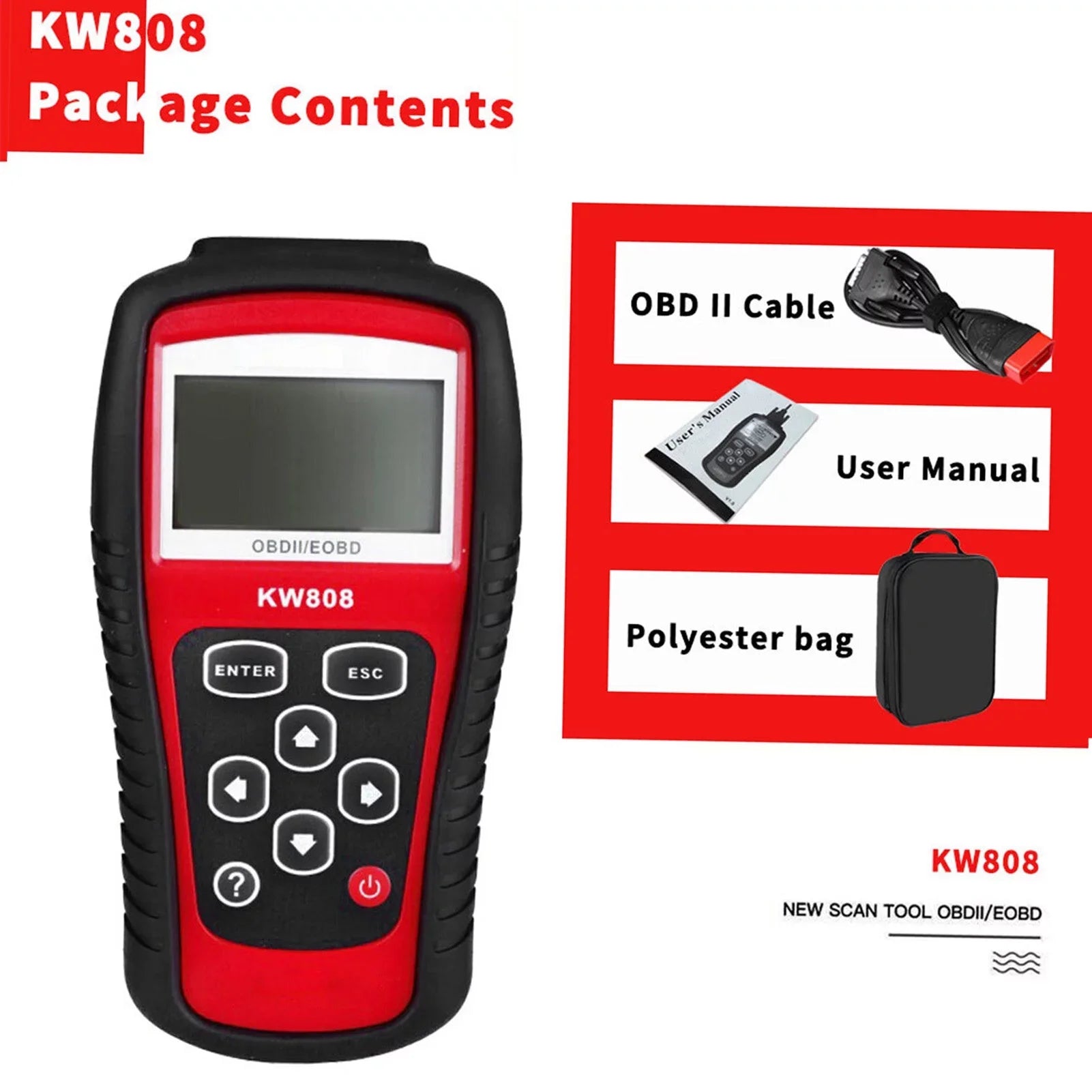 OWSOO OBDII / EOBD Cars Code Reader and Auto Scanner Detection Decoder KW808