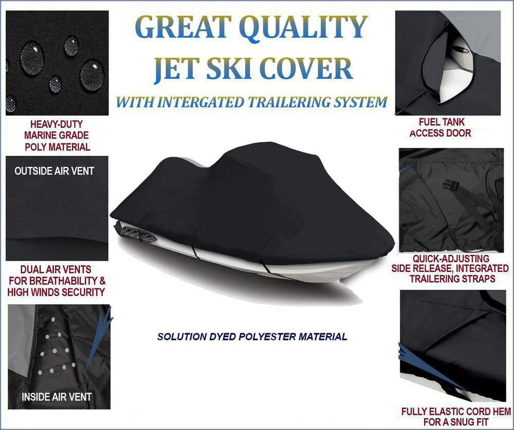 BLACK 600 DENIER JetSki Cover Compatible for Jet Ski PWC Cover Compatible for Yamaha Wave Runner GP 800R 2001 2002 2003 2004 2005 2 Seater