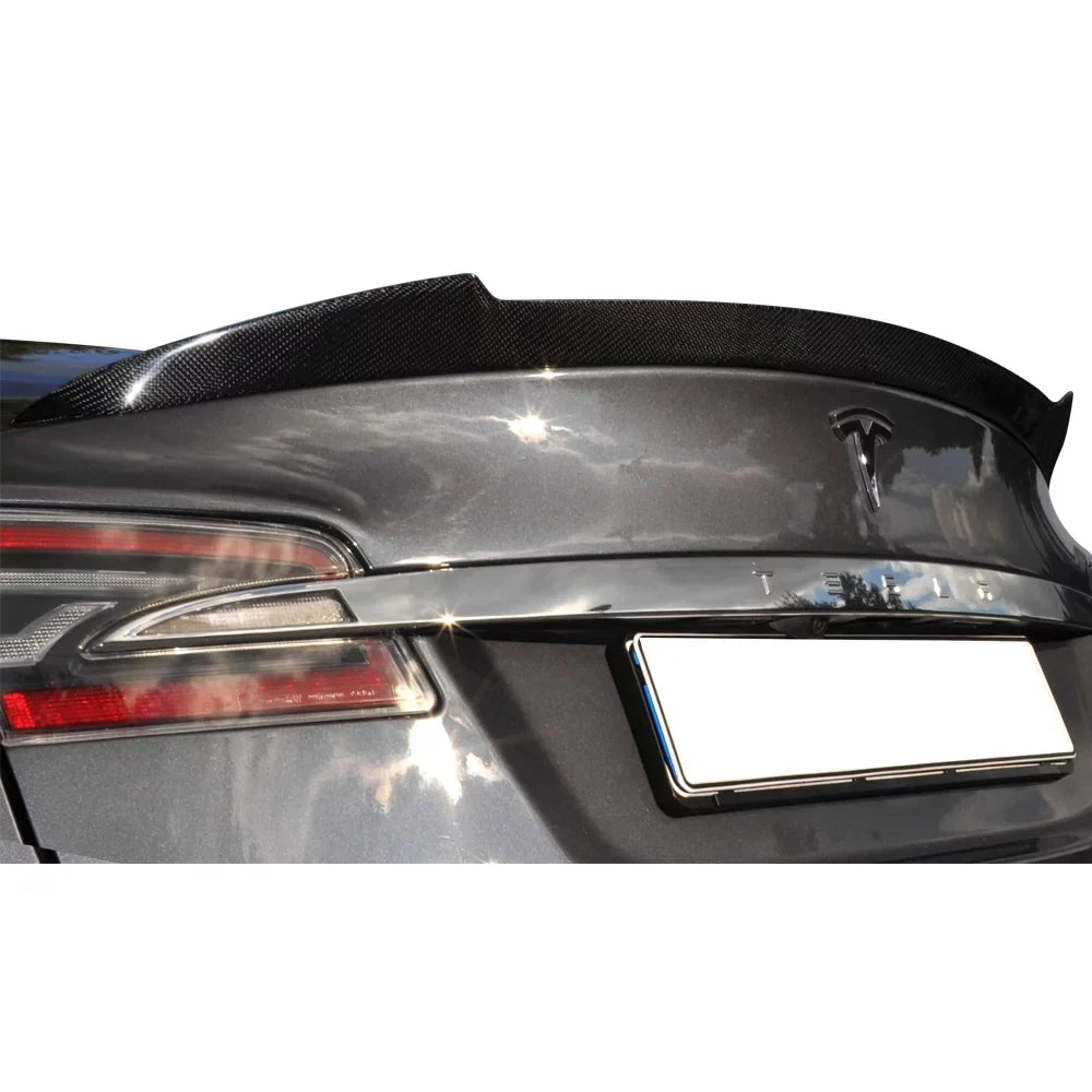 Ikon Motorsports Compatible with 12-23 Tesla Model S H Style Rear Trunk Spoiler Wing - Carbon Fiber CF 2012 2013 2014 2015 2016 2017 2018