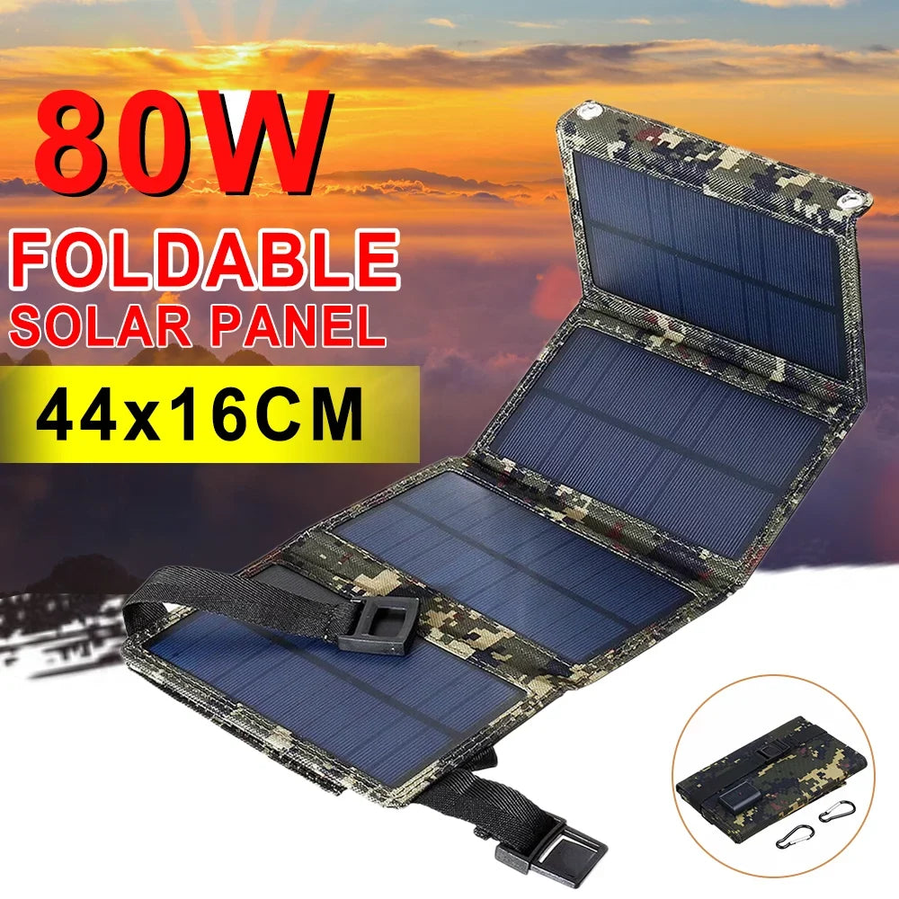 Paddsun 80W USB Solar Panel Folding Power Bank Outdoor Camping Hiking Phone Charger USA