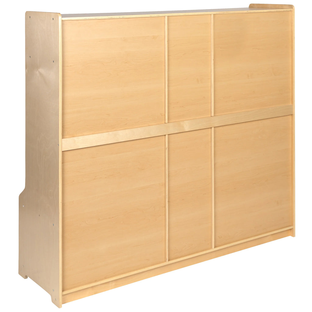 BizChair Wooden 5 Section School Coat Locker with Bench, Cubbies, and Storage Organizer Hook-Safe, Kid Friendly Design - 48"H x 48"L (Natural)