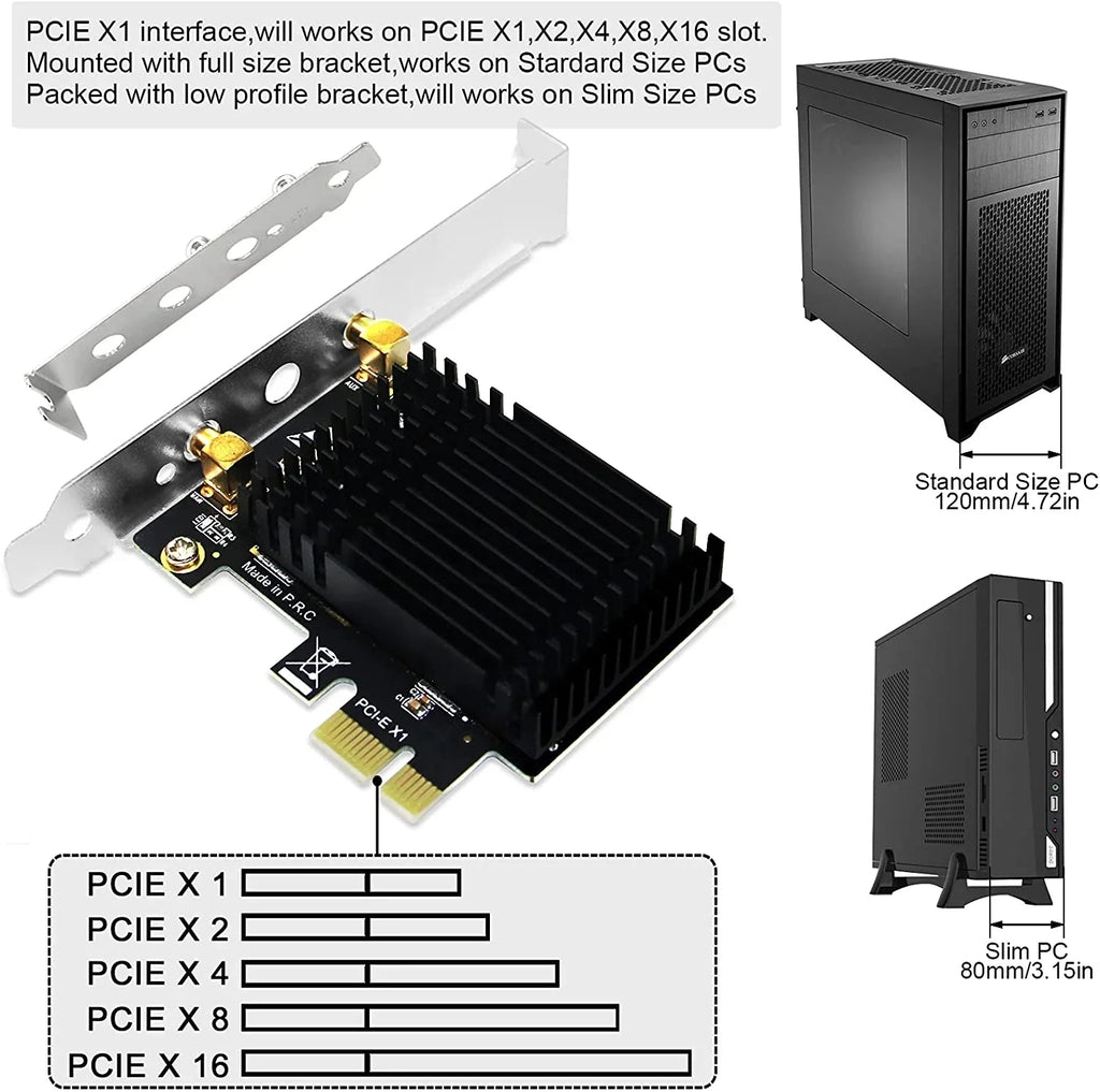 Wireless AC Dual Band 1200Mbps 2.4GHz 300Mbps 5GHz 867Mbps PCI Express WiFi Card for Windows 7 8 8.1 10 Server (32/64bit) Desktop PCs-TX Beamformee,MU-MIMO and Heatsink Technology