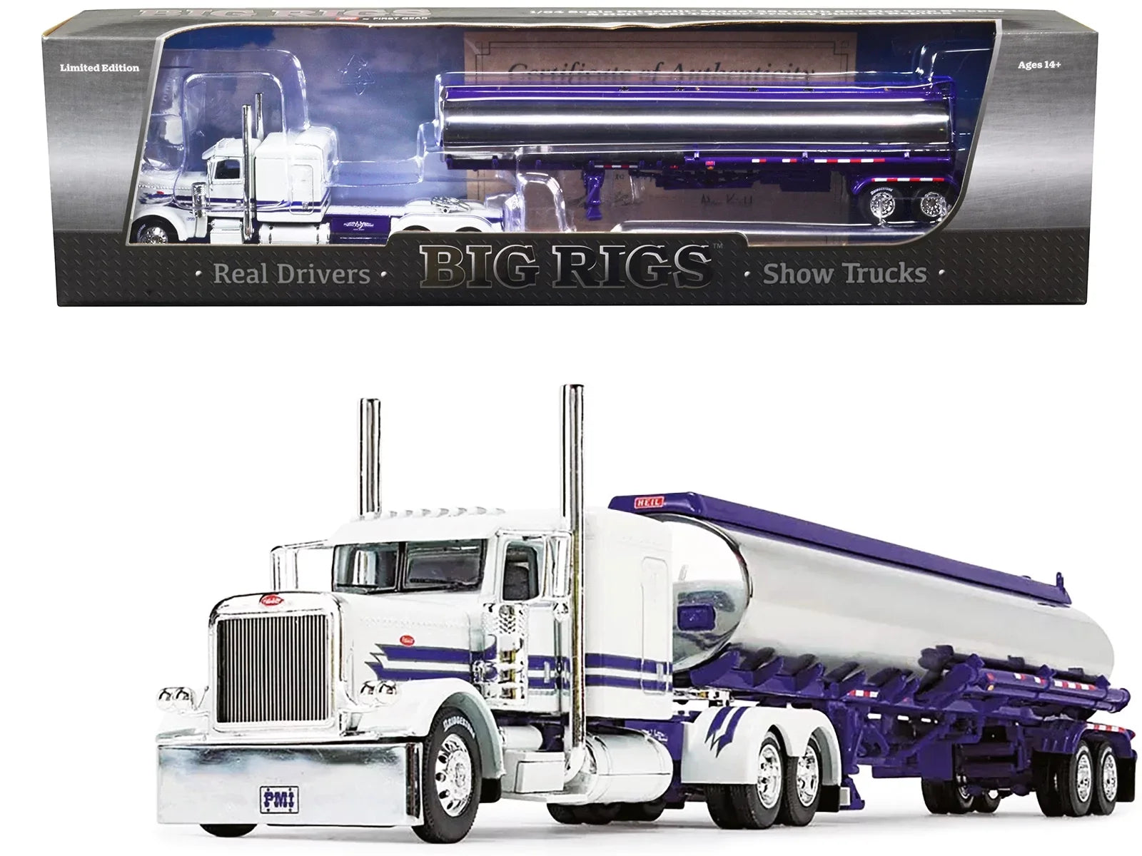 First Gear DCP 1/64 Peterbilt 389 63" Sleeper w/ Heil Fuel Tanker, Big Rigs #8: PMI Snow White 69-1297