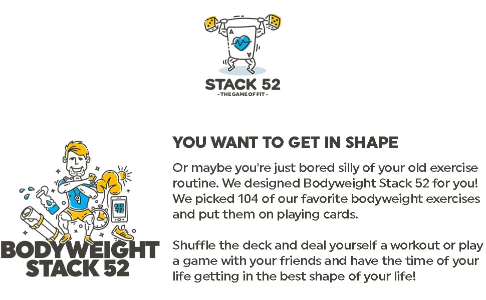 Stack 52 Bodyweight Exercise Cards: Workout Playing Card Game. Designed by a Military Fitness Expert. Video Instructions Included. No Equipment Needed. Burn Fat Build Muscle. (Bodyweight Mega Pack)