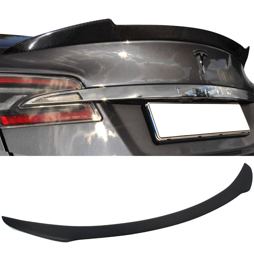 Ikon Motorsports Compatible with 12-23 Tesla Model S H Style Rear Trunk Spoiler Wing - Carbon Fiber CF 2012 2013 2014 2015 2016 2017 2018