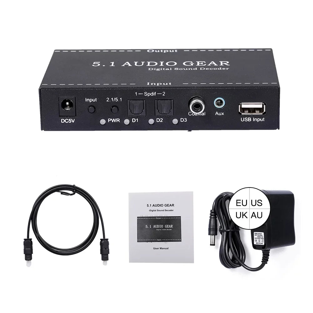 Walmeck NK-A6L 5.1 Audio Gear Digital Sound Decoder Audio Converter 3.5mm Audio Output Replacement for Dolby Digital AC-3   Plug