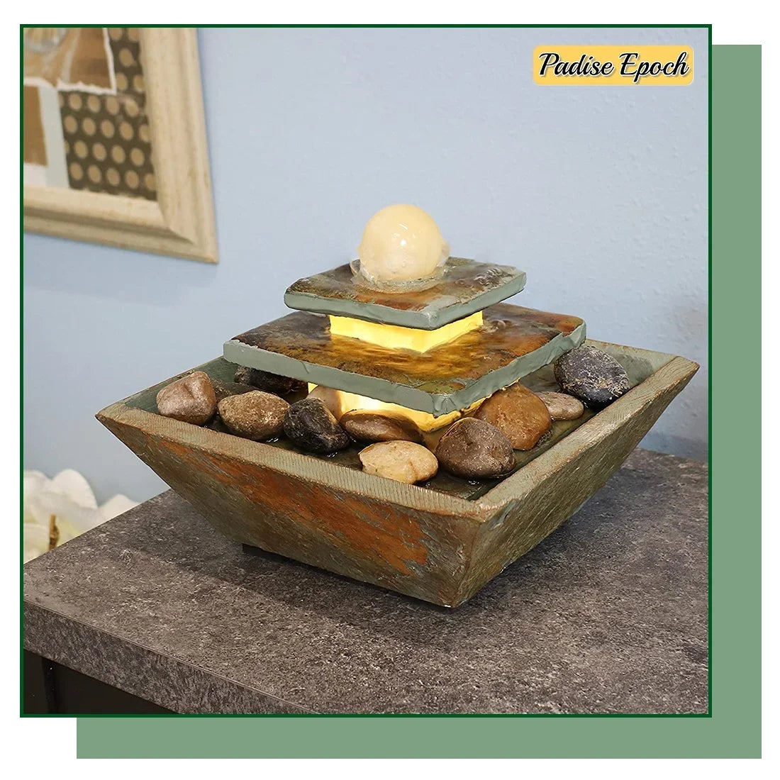Ascending SLatitudee Tie Tabletop Water Fountain with LED Light and Polished Stone Ball - Corded Electric - Home Decor Accent for Office, Bedroom or Living Room - 8 Inch