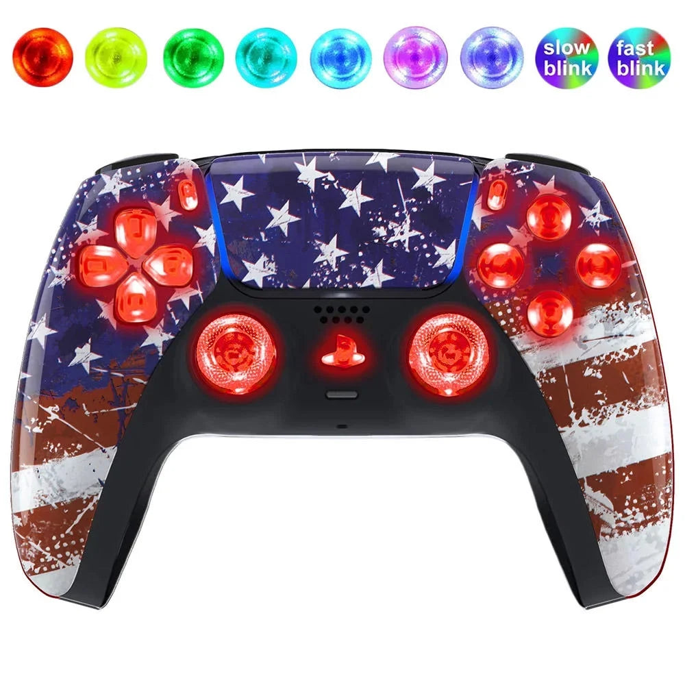 USA Flag Silent Modz LED Light Up Buttons Wireless Custom Controller for PS5