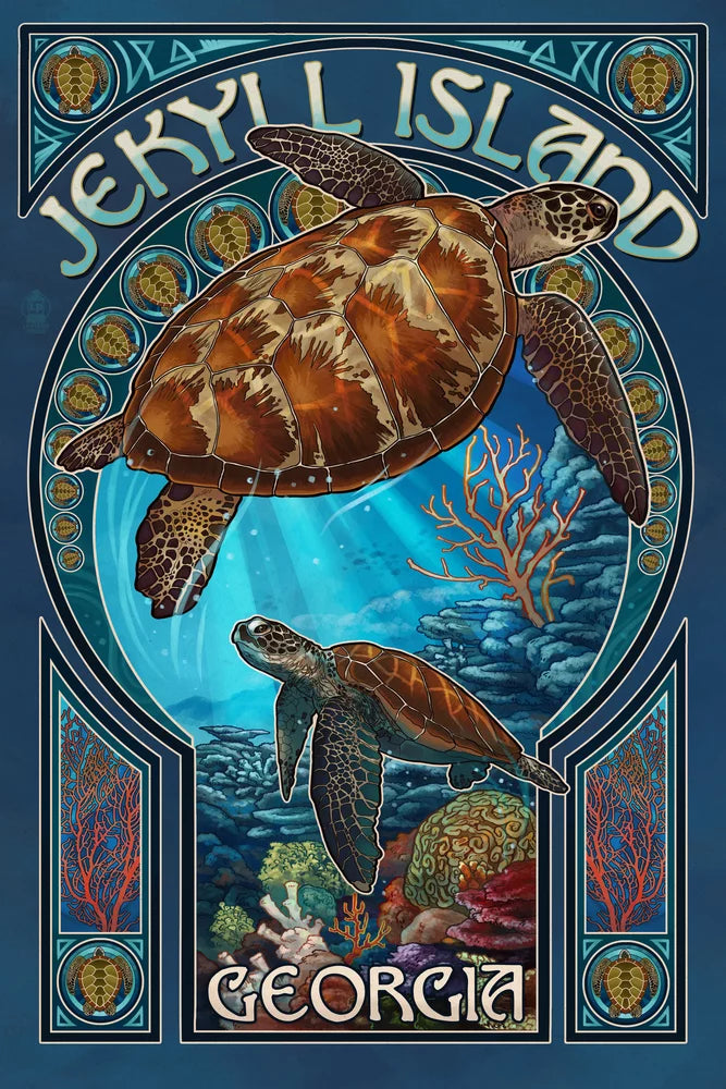 Jekyll Island, Georgia, Sea Turtle Art Nouveau (1000 Piece Puzzle, Size 19x27, Challenging Jigsaw Puzzle for Adults and Family, Made in USA)