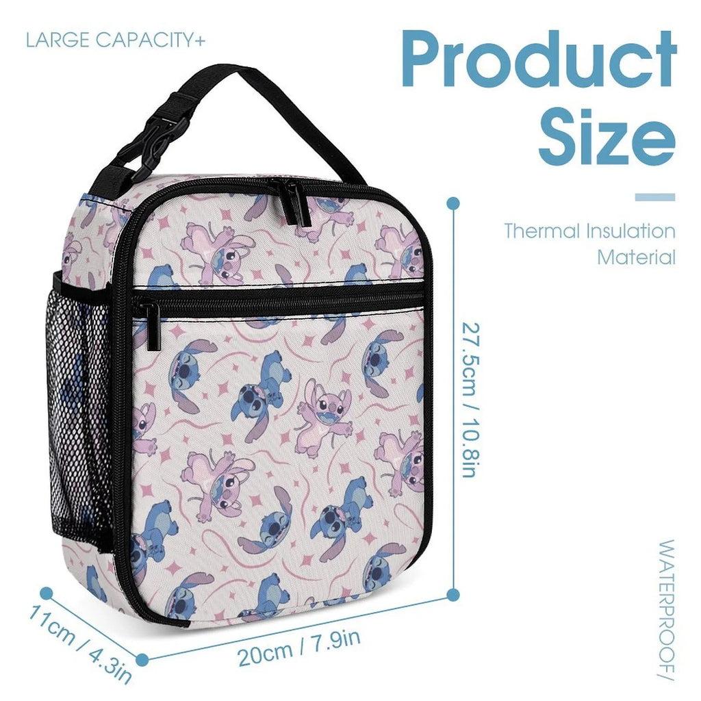 Lilo Stitch Blue Portable Lunch Bag Tote Bento Bag School Office InsuLatitudeed Cooler Thermal Handbag For Adult Boys Girls Kids