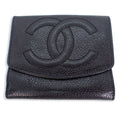Pre-Owned CHANEL Chanel caviar skin black trifold wallet (Good)