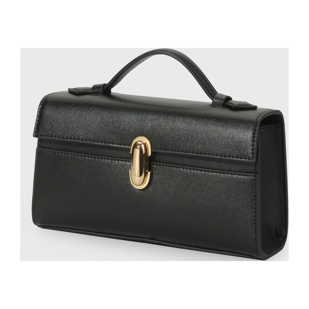 Qi Partner Handbags for Women The Symmetry Leather Top Handle Pochette Bags in Black