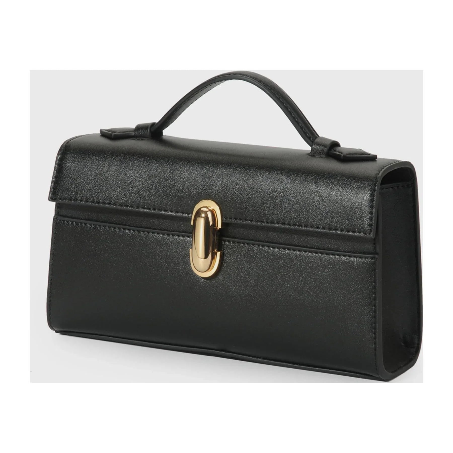 Qi Partner Handbags for Women The Symmetry Leather Top Handle Pochette Bags in Black