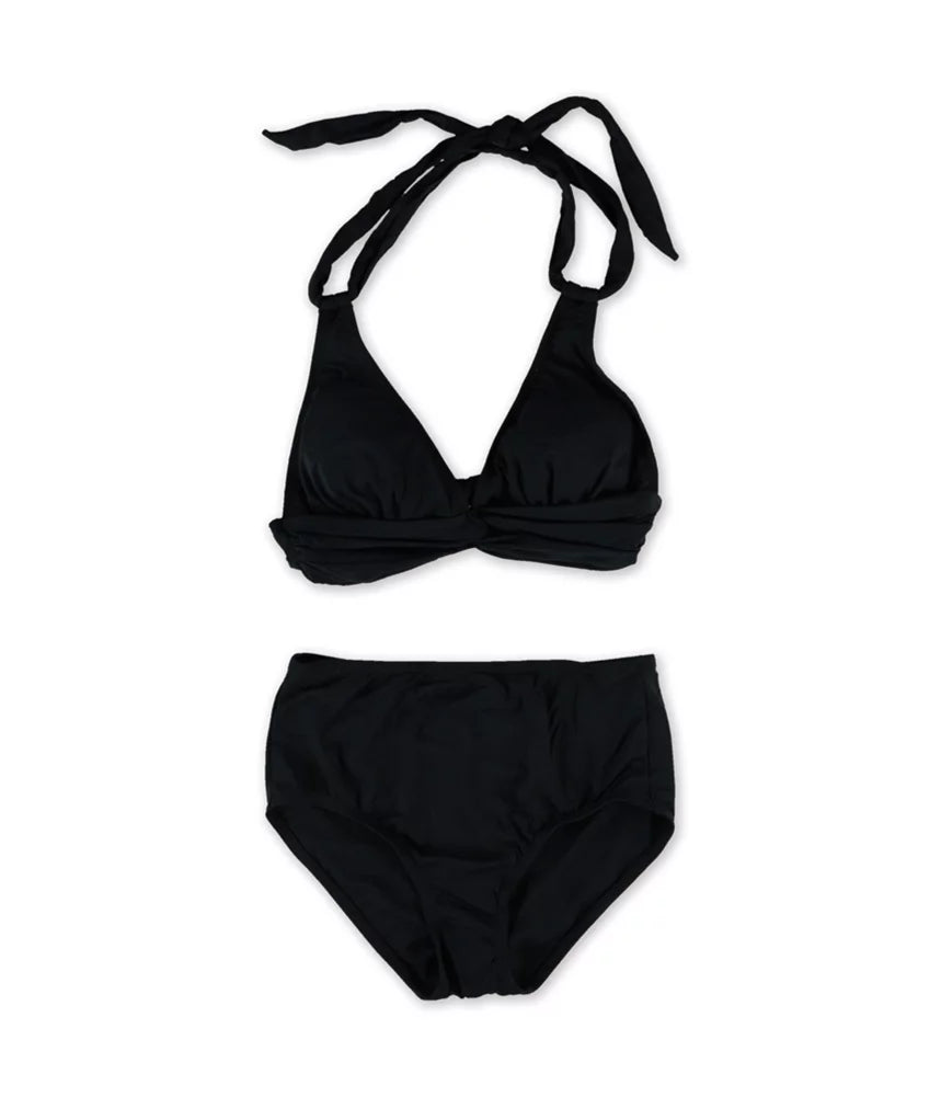 Anne Cole Womens Halter Twist Brief 2 Piece Bikini, Black, X-Small