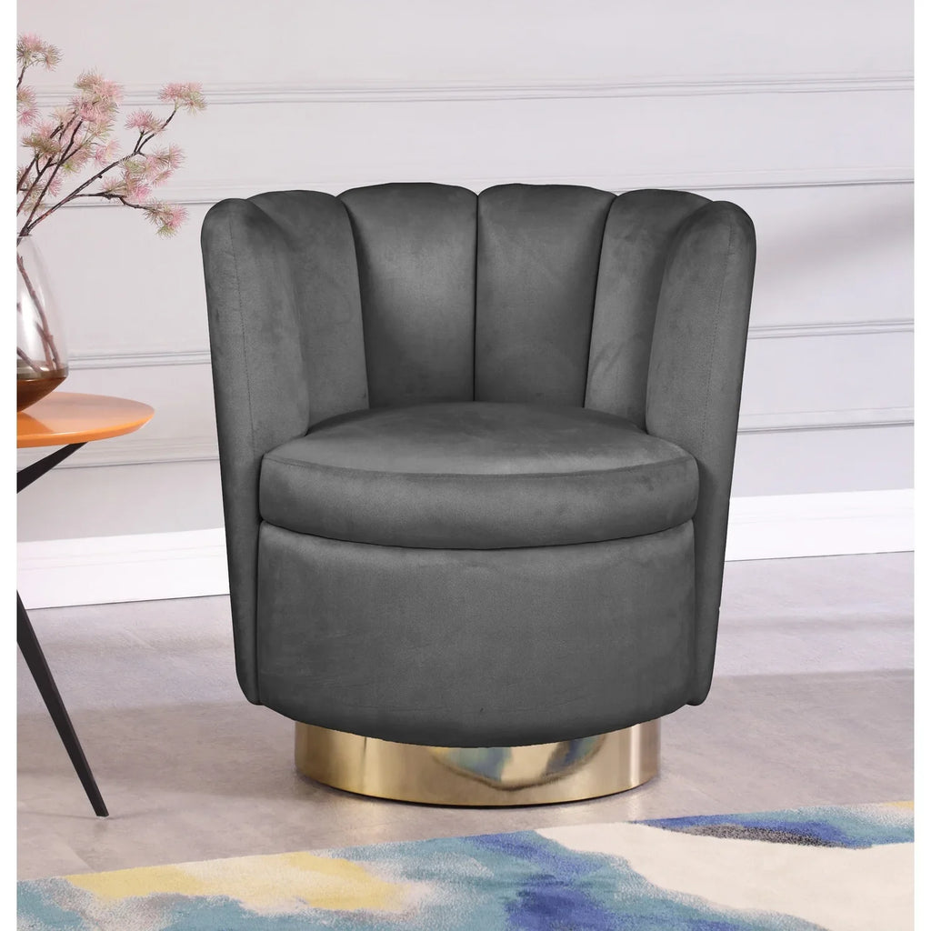 Homestock Seaside Serenity Velvet Upholstered Accent Chair with Durable Gold Steel Swivel Base, 30-inch W x 27-inch D x 31-inch H