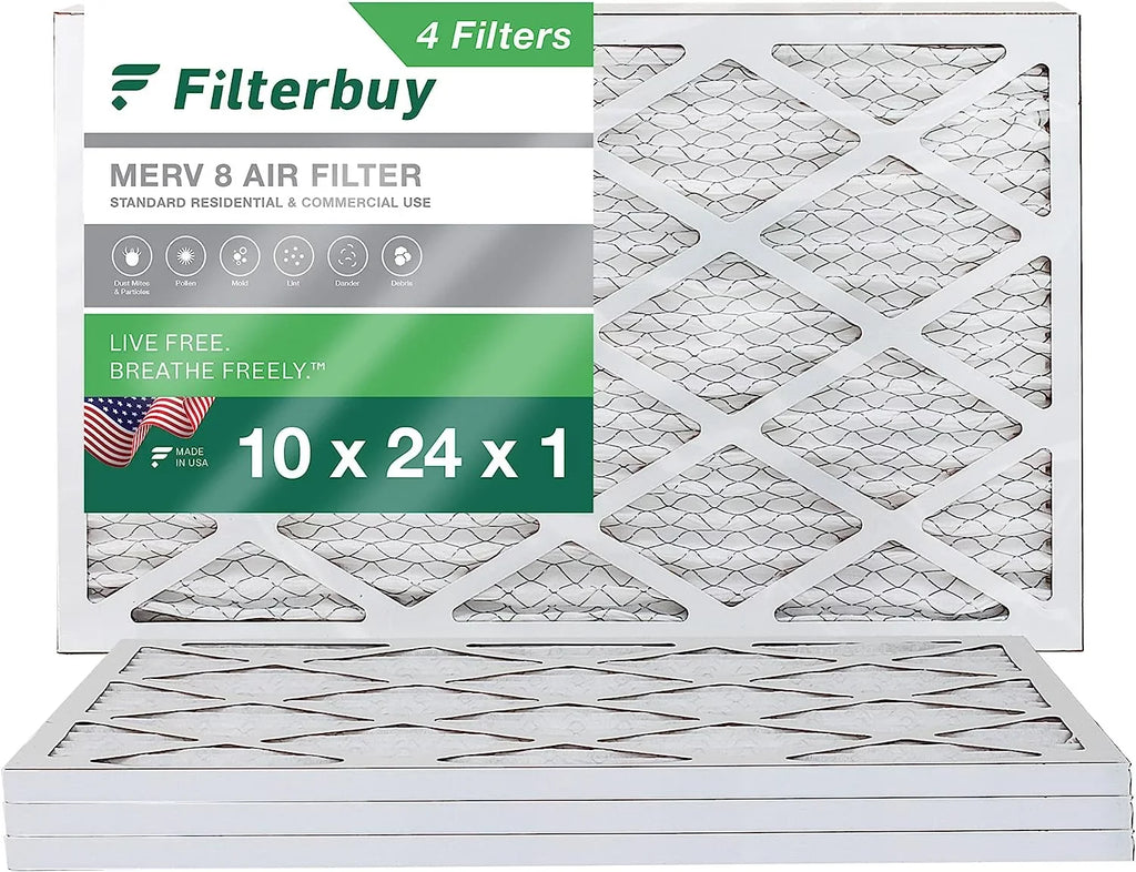 Filterbuy 10x24x1 MERV 8 Pleated HVAC AC Furnace Air Filters (4-Pack)