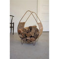 Woven Rush And Metal Firewood Rack With Tall Handle Natural