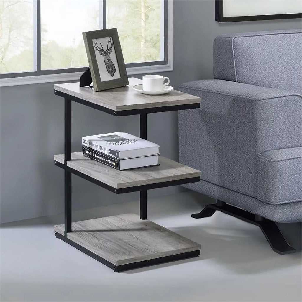 FOA Neeva Industrial Metal 3-Shelf Side Table in Light Gray Set of 2