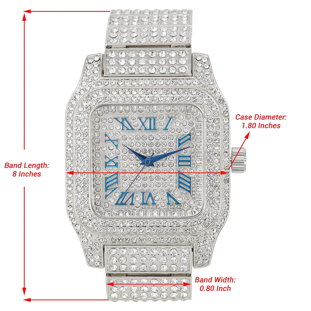 product image Bling-ed Out Biggie Square Iced Gold Hip Hop Watch You Will Hypnotize in a Flashy Way - 0513Sq (Silver Blue R# Cuban)