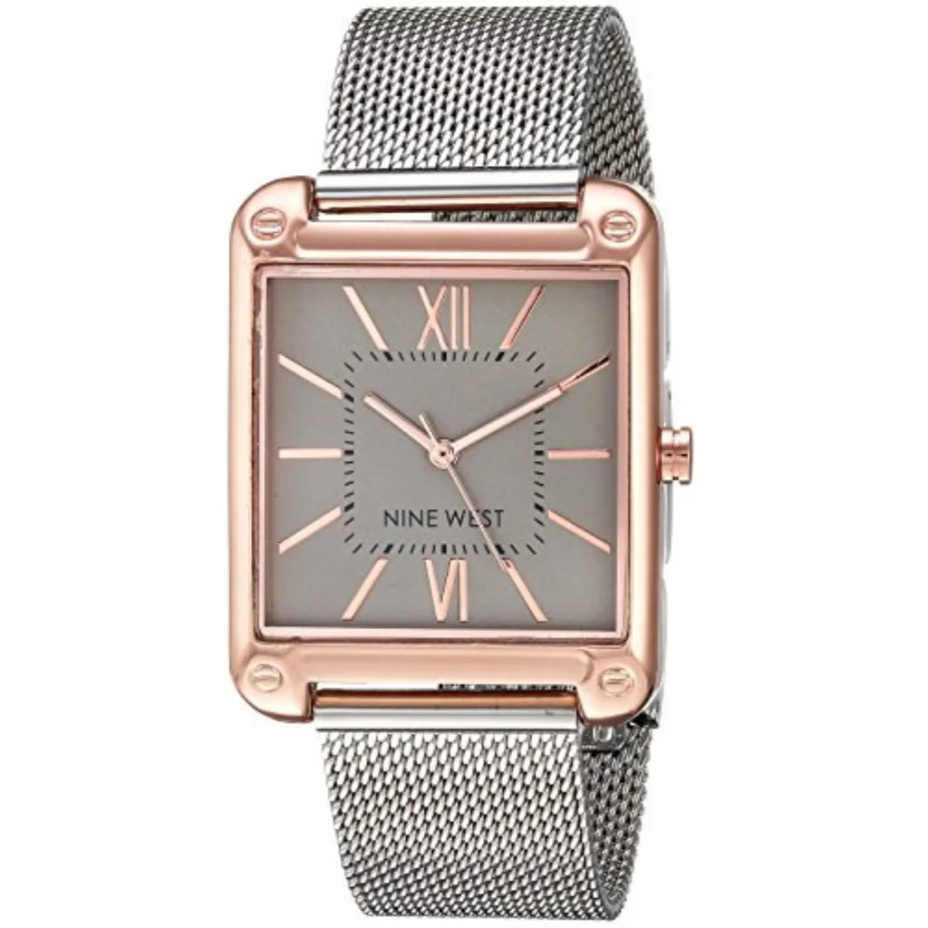 nine west women's rose gold-tone and silver-tone mesh bracelet watch