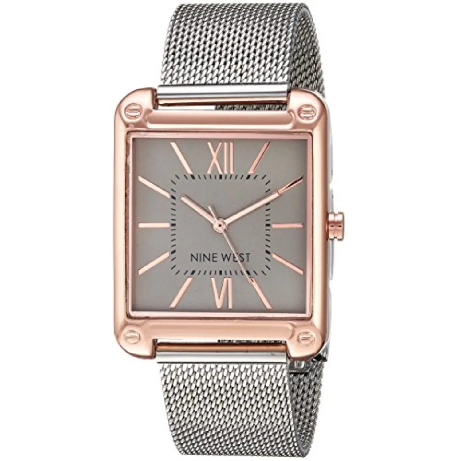nine west women's rose gold-tone and silver-tone mesh bracelet watch