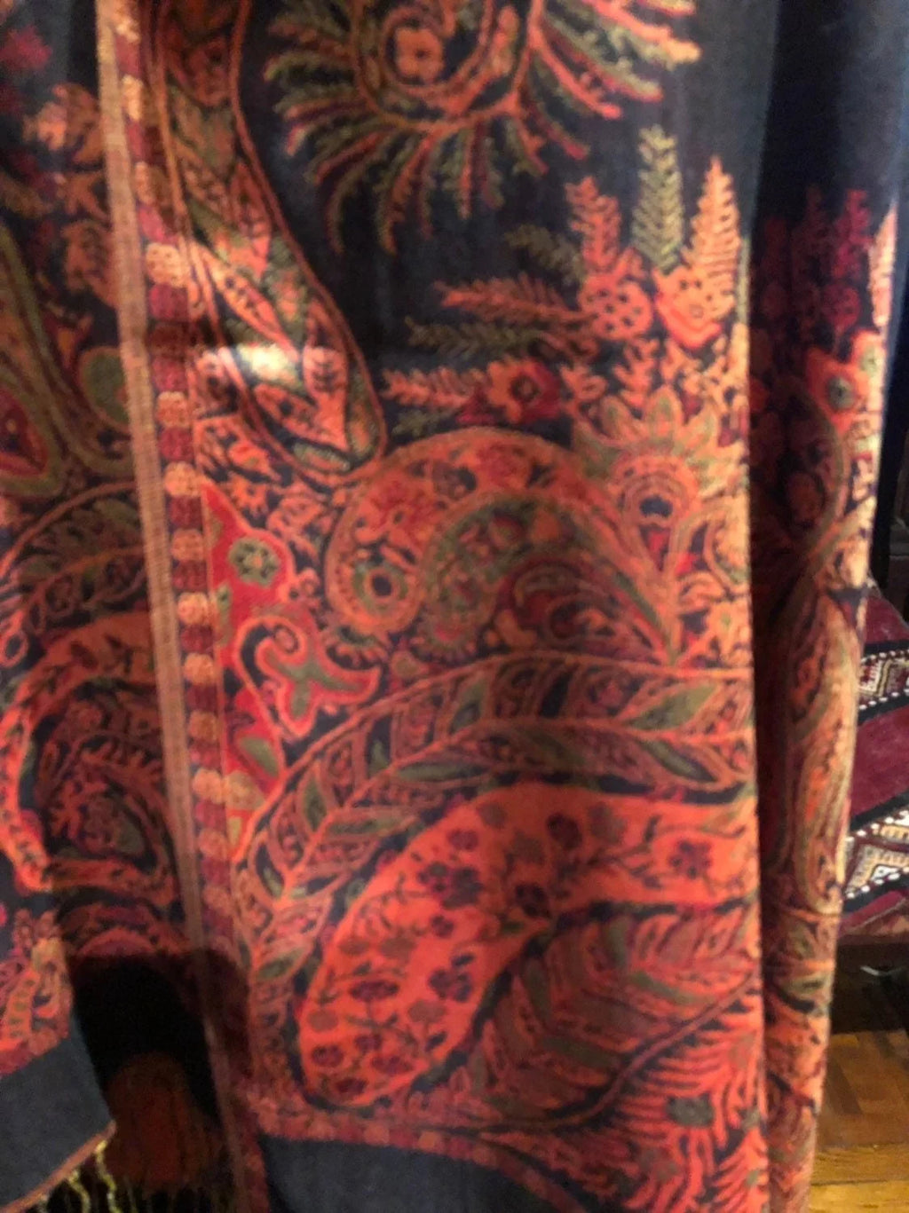 Black Red Vintage Paisley Brocade Pashmina Scarf Wrap