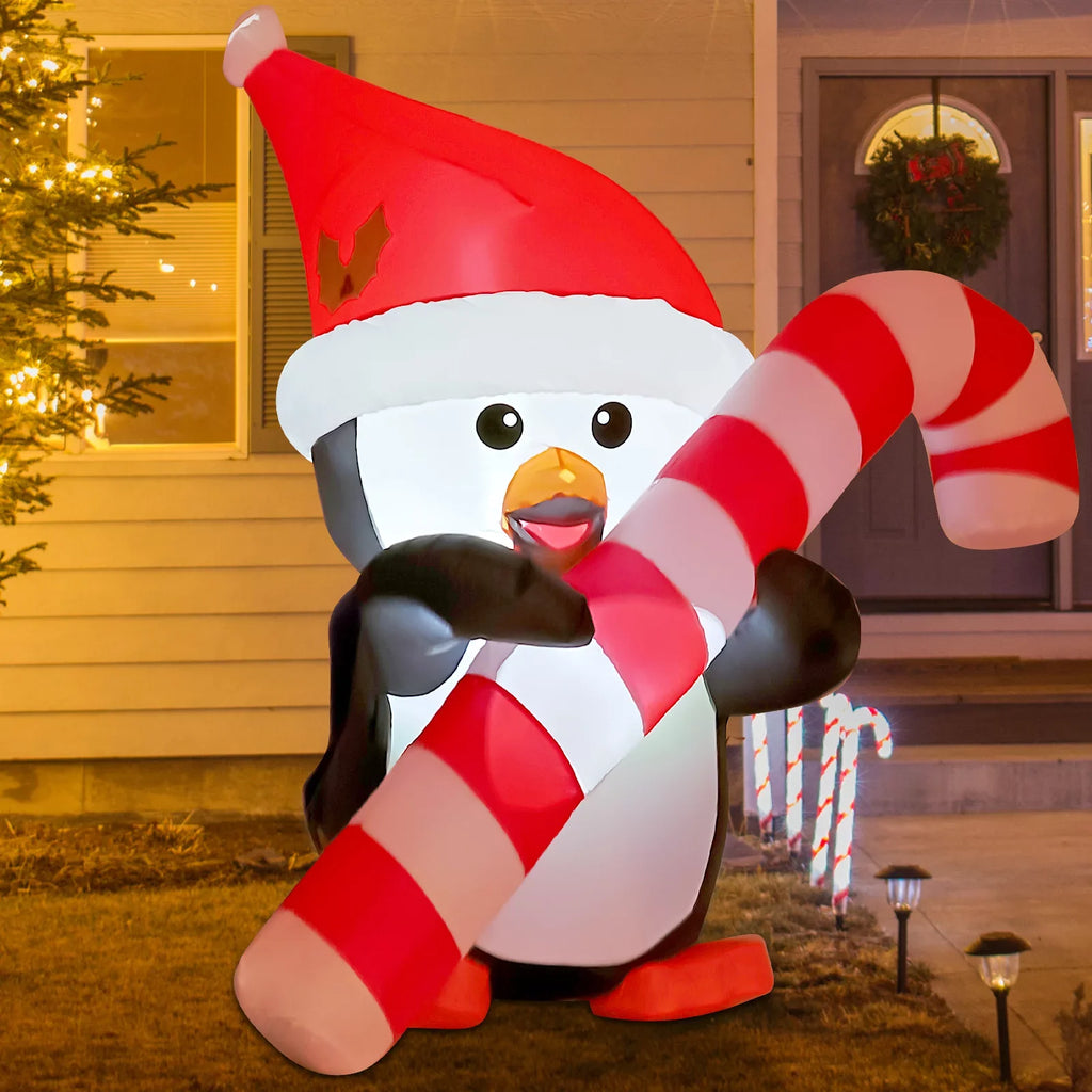 GOOSH 5ft Christmas InfLatitudeables Outdoor Decorations, Blow Up Penguin with Candy Cane InfLatitudeable Built-in LEDs for Christmas Indoor Outdoor Yard Lawn Garden Decorations