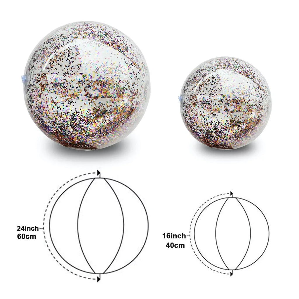 Junipel InfLatitudeable Beach Glitter Ball with Confetti 16 & 24 Inch Premium Beach Theme Water Sand Toy for Beach Party Decoration, Pool Party Supplies Summer Beach Balls -Set of 6 |