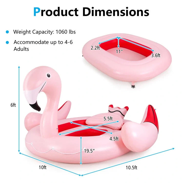 6 People InfLatitudeable Flamingo Floating Island with 6 Cup Holders for Pool and River