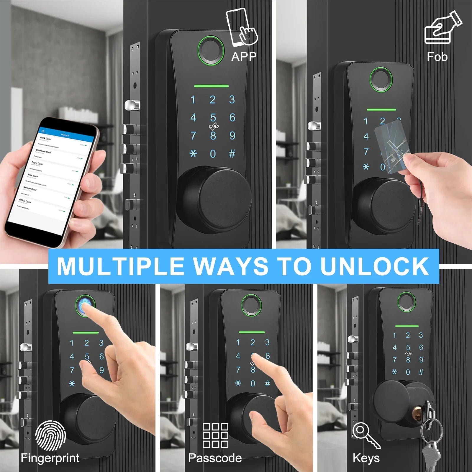 Intelligent Door Lock,With Pad Remote Lock/5-in-1 Less Door Pad Remote Lock/2 Keyless Door Lock With Deadbolt App Remote Huiop Lock Lock/5-in-1 Keyless Siuke Keypad Set Deadbolt