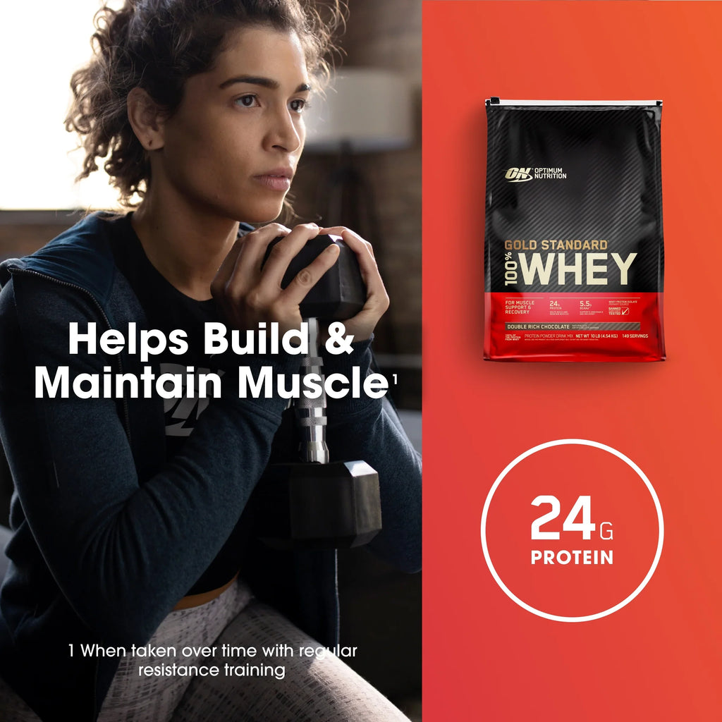 Optimum Nutrition, Gold Standard 100% Whey Protein Powder, Double Rich ChocoLatitudee, 10 lb, 149 Servings