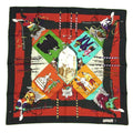Pre-Owned HERMES Carre 90 Scarf Muffler LE CARNAVAL DE VENISE Venice Carnival Moss Green x Orange Hermes Silk aq7392 (Like New)
