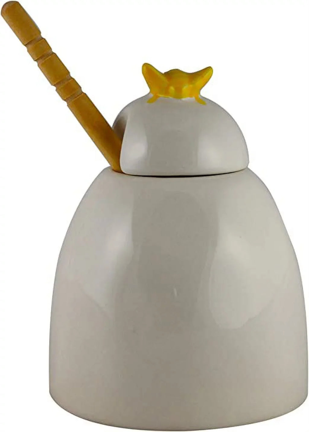 Rae Dunn Ceramic HONEY Pot Ivory with Black LL Letters Yellow Bee on Lid and Wooden Dipper Kitchen